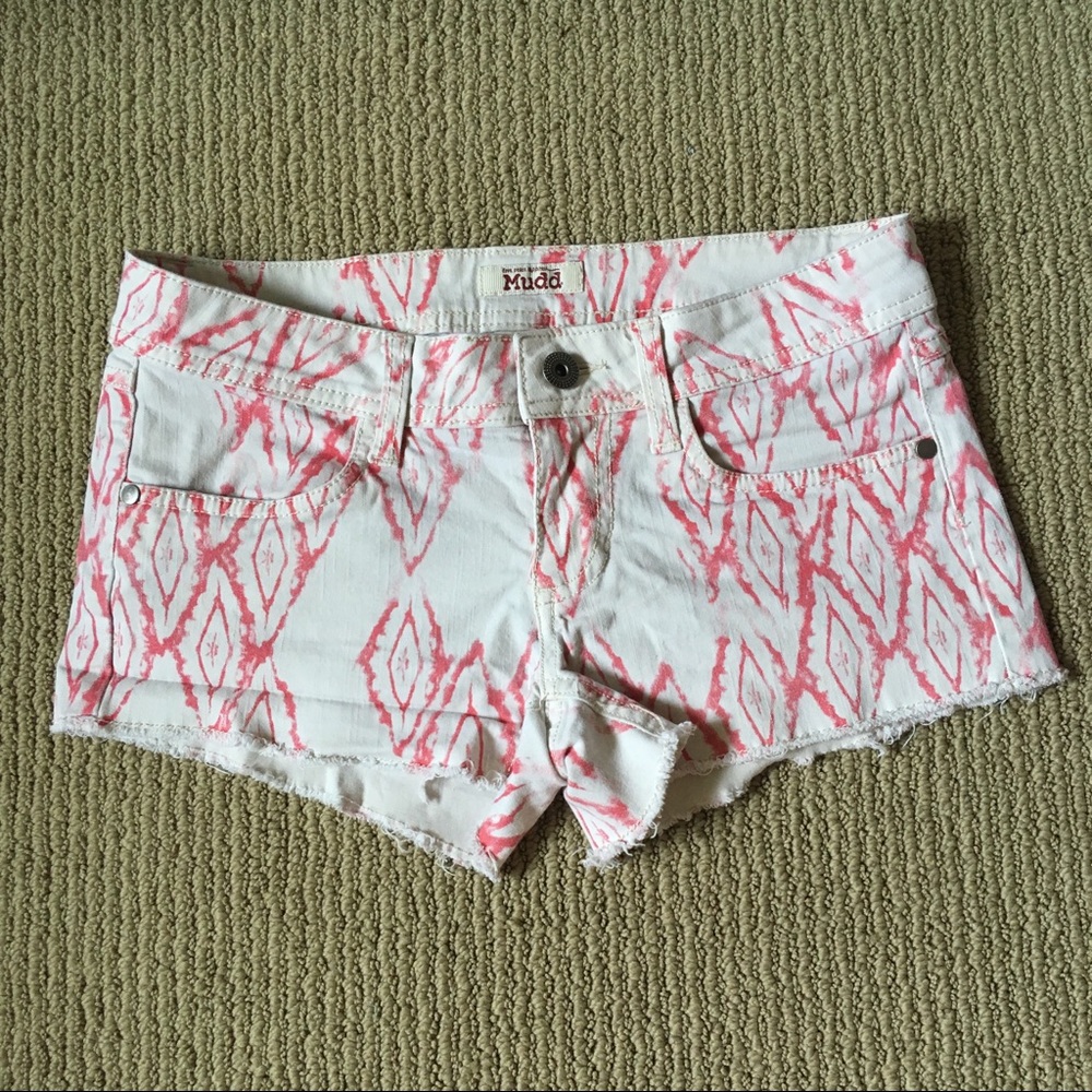 Mudd Pink and White Jean Shorts